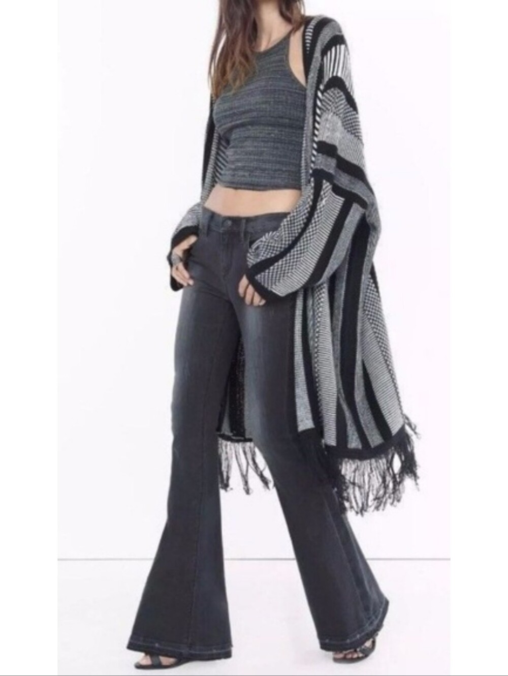 Express Bell Flare Jeans Faded Black Size 12